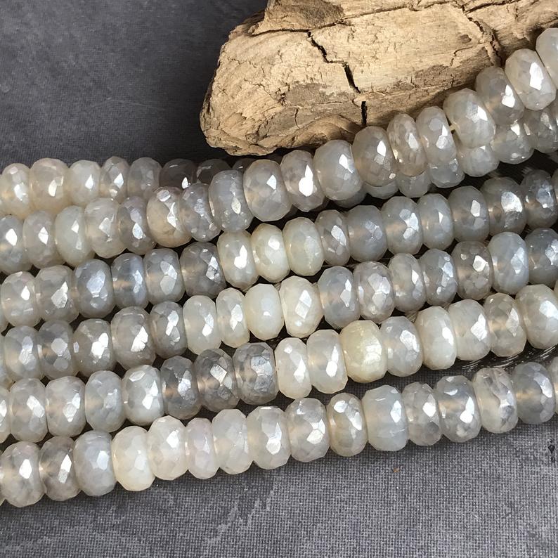 Chalcedony, Pearl Grey, Rondelle, 8 mm